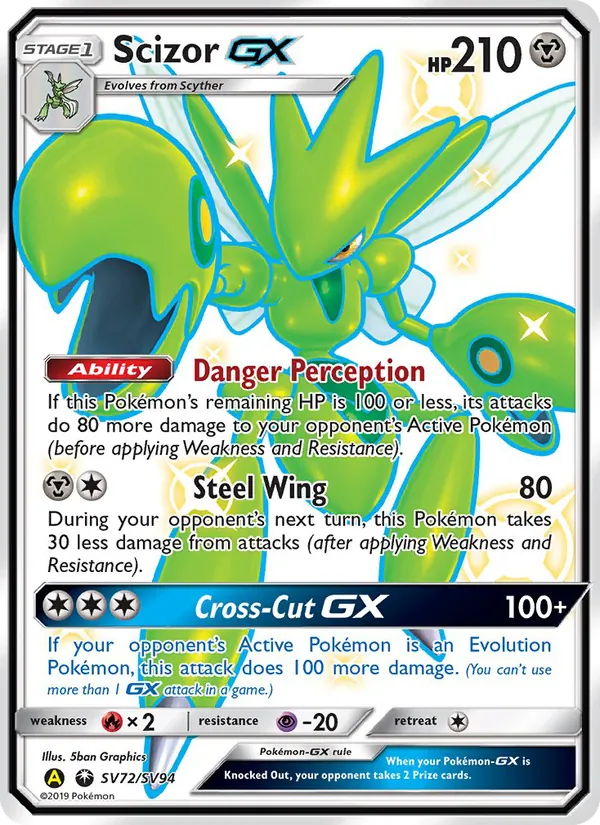 Carta Scizor-GX, número SV72/94 da coleção Destinos Ocultos Cofre Brilhante