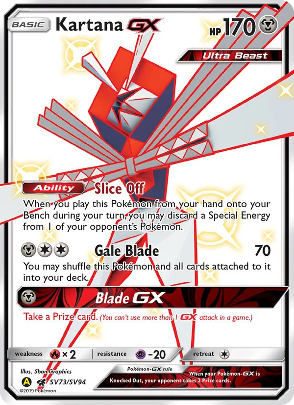 Carta Kartana-GX, número SV73/94 da coleção Destinos Ocultos Cofre Brilhante