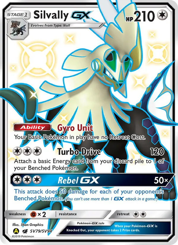 Carta Silvally-GX, número SV79/94 da coleção Destinos Ocultos Cofre Brilhante