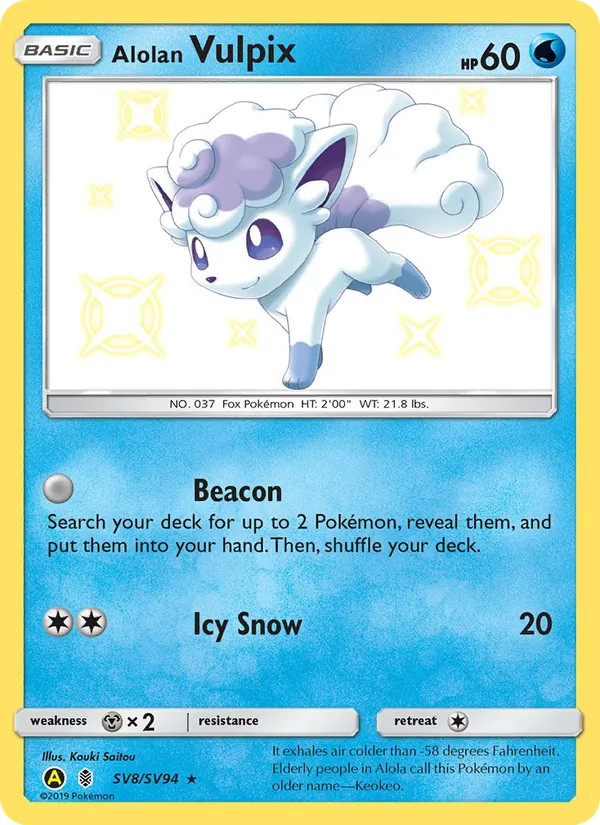 Carta Alolan Vulpix, número SV8/94 da coleção Destinos Ocultos Cofre Brilhante