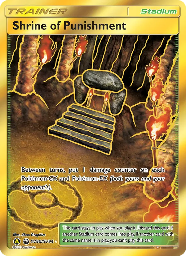 Carta Shrine of Punishment, número SV90/94 da coleção Destinos Ocultos Cofre Brilhante