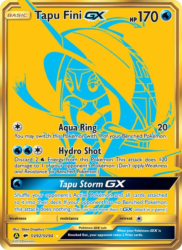 Carta Tapu Fini-GX, número SV92/94 da coleção Destinos Ocultos Cofre Brilhante