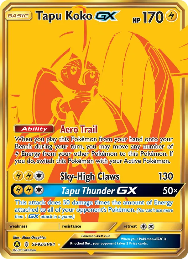 Carta Tapu Koko-GX, número SV93/94 da coleção Destinos Ocultos Cofre Brilhante