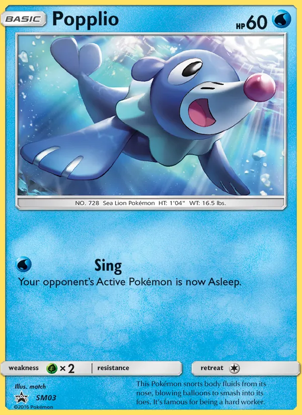 Carta Popplio, número SM03/248 da coleção Sol e Lua Promos