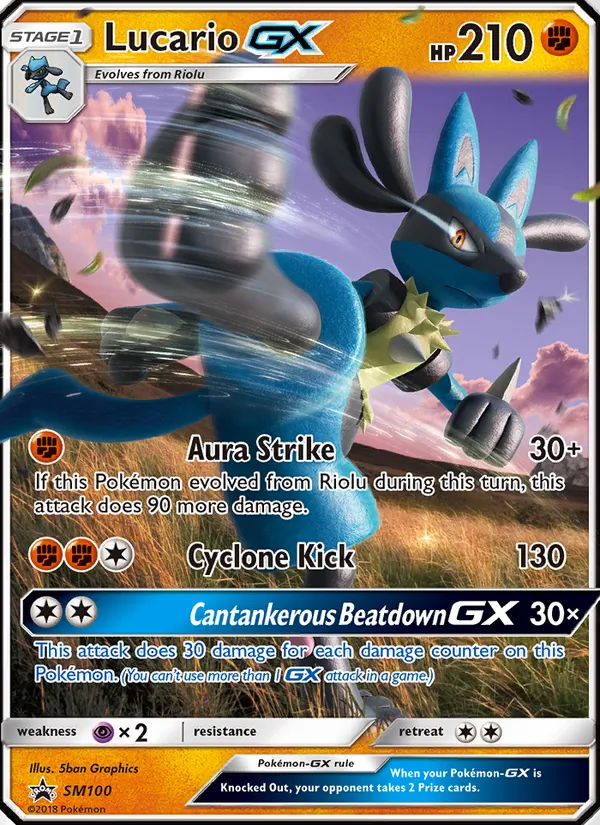 Carta Lucario GX, número SM100/248 da coleção Sol e Lua Promos