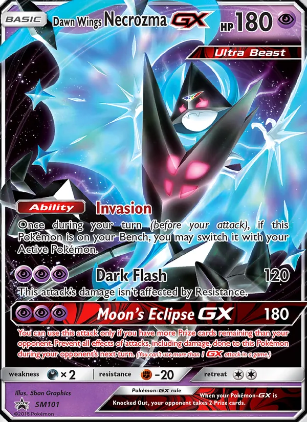 Carta Necrozma Asas Alvorada GX, número SM101/248 da coleção Sol e Lua Promos
