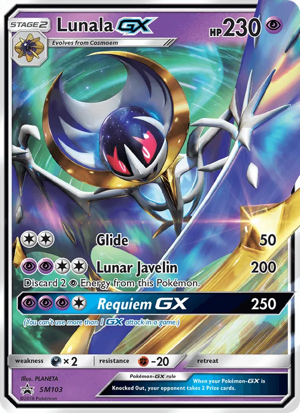 Carta Lunala GX, número SM103/248 da coleção Sol e Lua Promos