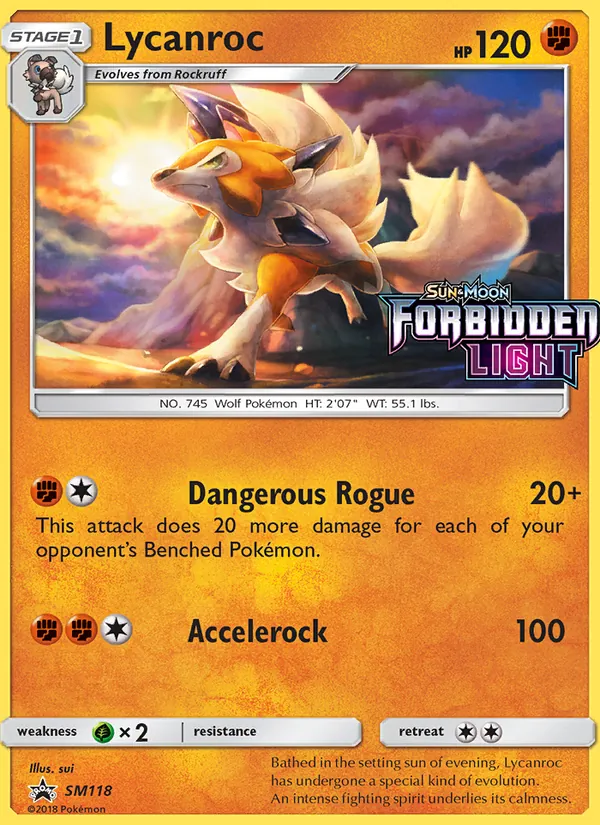 Carta Lycanroc, número SM118/248 da coleção Sol e Lua Promos