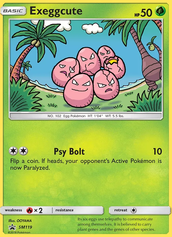 Carta Exeggcute, número SM119/248 da coleção Sol e Lua Promos