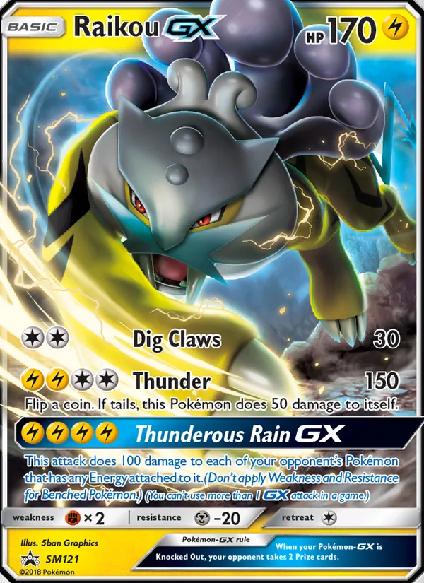 Carta Raikou GX, número SM121/248 da coleção Sol e Lua Promos