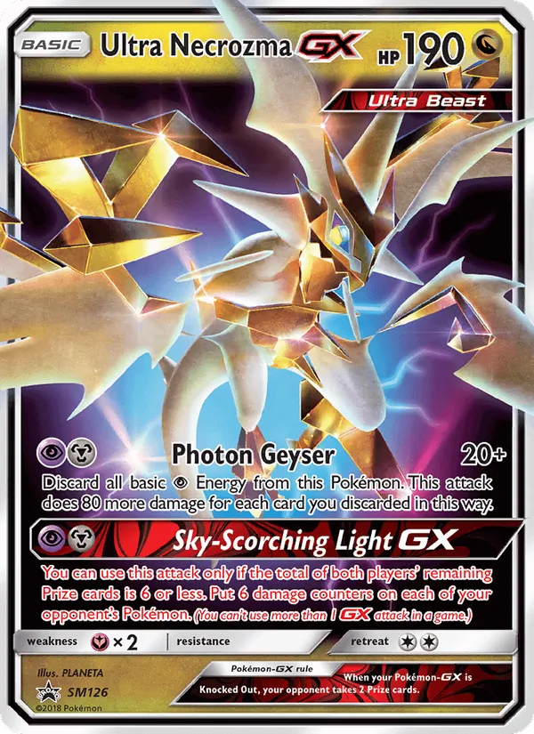 Carta Ultra Necrozma GX, número SM126/248 da coleção Sol e Lua Promos