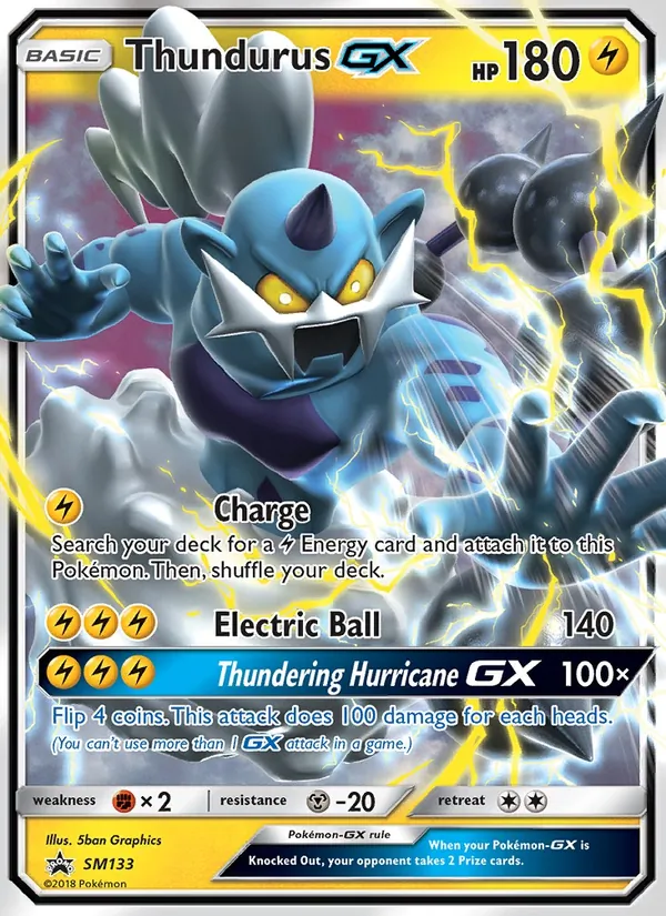 Carta Thundurus GX, número SM133/248 da coleção Sol e Lua Promos