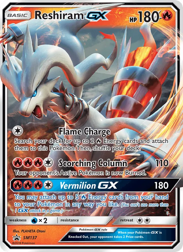 Carta Reshiram GX, número SM137/248 da coleção Sol e Lua Promos