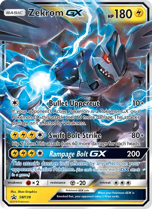 Carta Zekrom GX, número SM138/248 da coleção Sol e Lua Promos