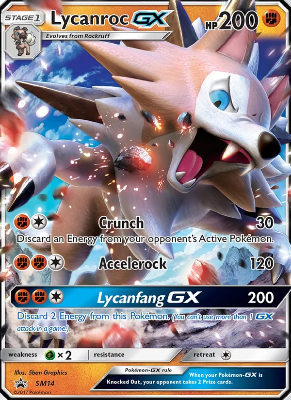 Carta Lycanroc GX, número SM14/248 da coleção Sol e Lua Promos