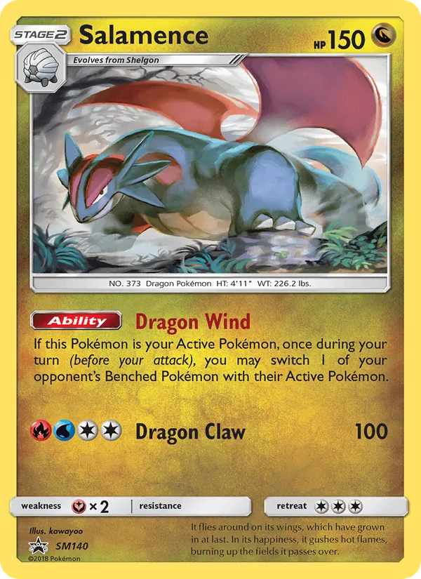 Carta Salamence, número SM140/248 da coleção Sol e Lua Promos