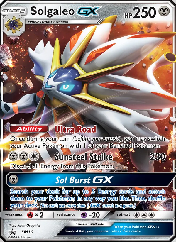 Carta Solgaleo GX, número SM16/248 da coleção Sol e Lua Promos