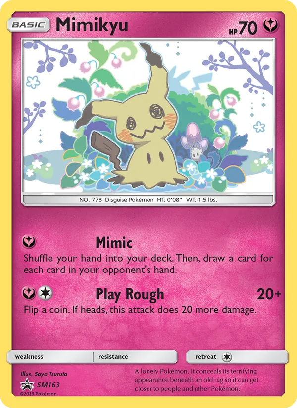 Carta Mimikyu, número SM163/248 da coleção Sol e Lua Promos