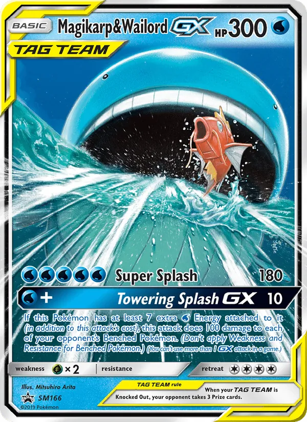 Carta Magikarp e Wailord GX, número SM166/248 da coleção Sol e Lua Promos