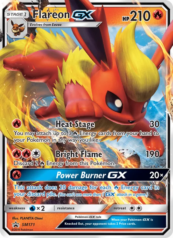 Carta Flareon GX, número SM171/248 da coleção Sol e Lua Promos