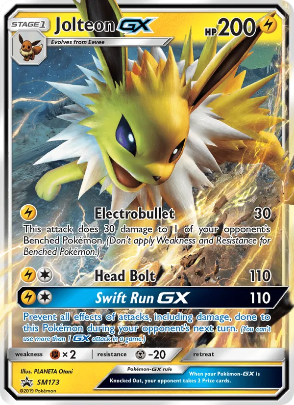 Carta Jolteon GX, número SM173/248 da coleção Sol e Lua Promos