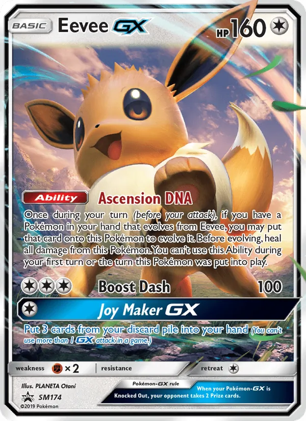 Carta Eevee GX, número SM174/248 da coleção Sol e Lua Promos