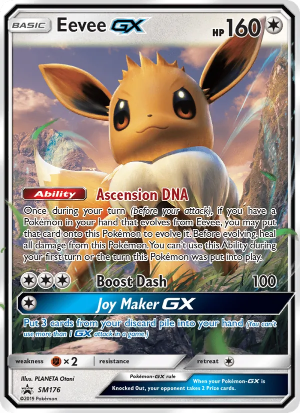 Carta Eevee GX, número SM176/248 da coleção Sol e Lua Promos