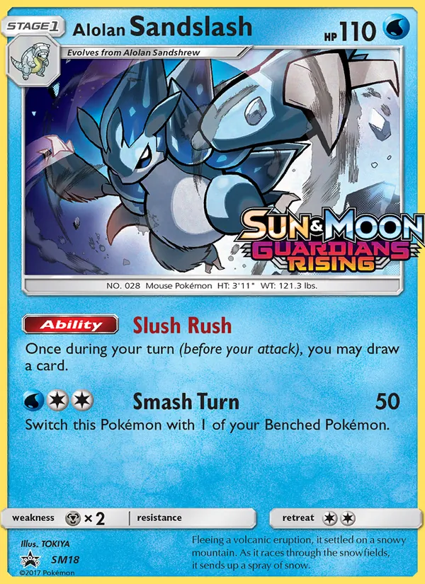 Carta Sandslash de Alola, número SM18/248 da coleção Sol e Lua Promos