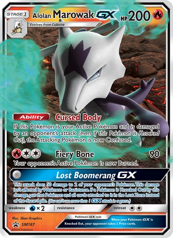 Carta Marowak de Alola GX, número SM187/248 da coleção Sol e Lua Promos