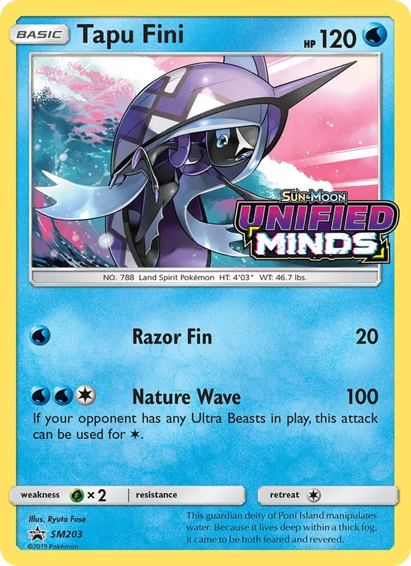 Carta Tapu Fini, número SM203/248 da coleção Sol e Lua Promos
