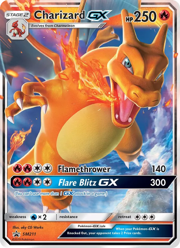 Carta Charizard GX, número SM211/248 da coleção Sol e Lua Promos