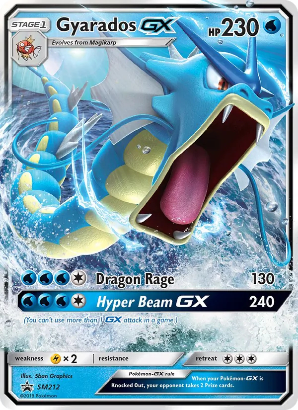 Carta Gyarados GX, número SM212/248 da coleção Sol e Lua Promos