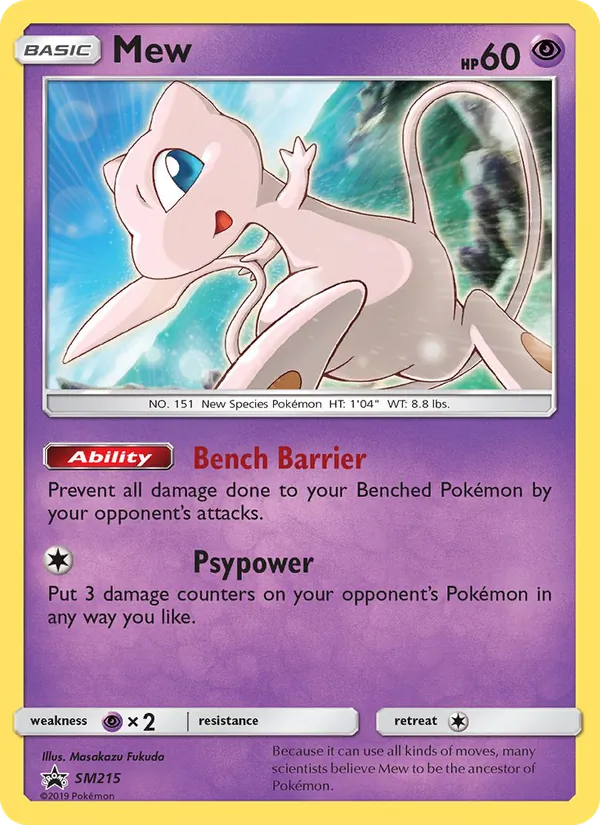 Carta Mew, número SM215/248 da coleção Sol e Lua Promos