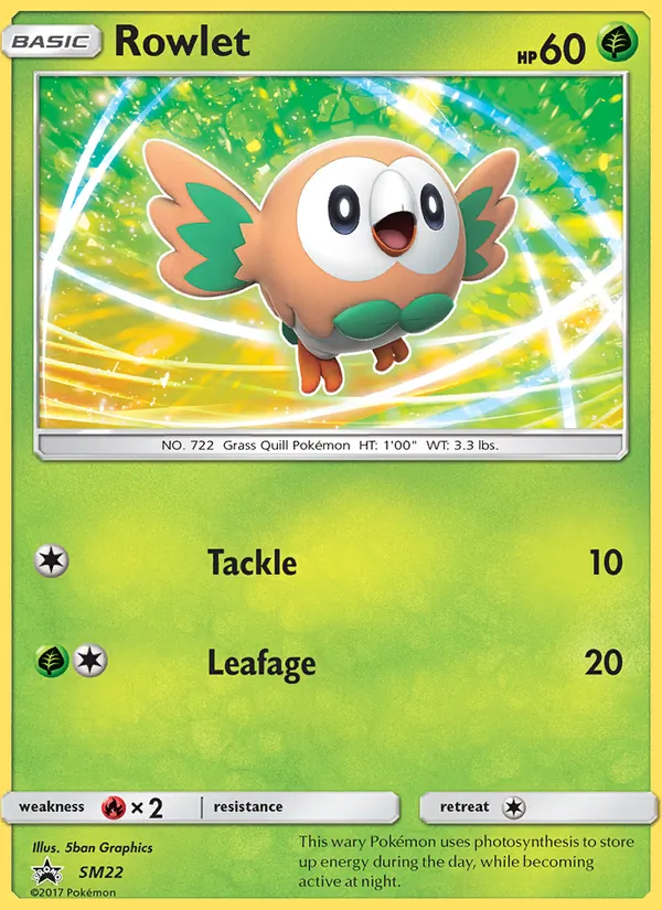 Carta Rowlet, número SM22/248 da coleção Sol e Lua Promos