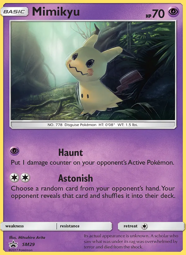 Carta Mimikyu, número SM29/248 da coleção Sol e Lua Promos