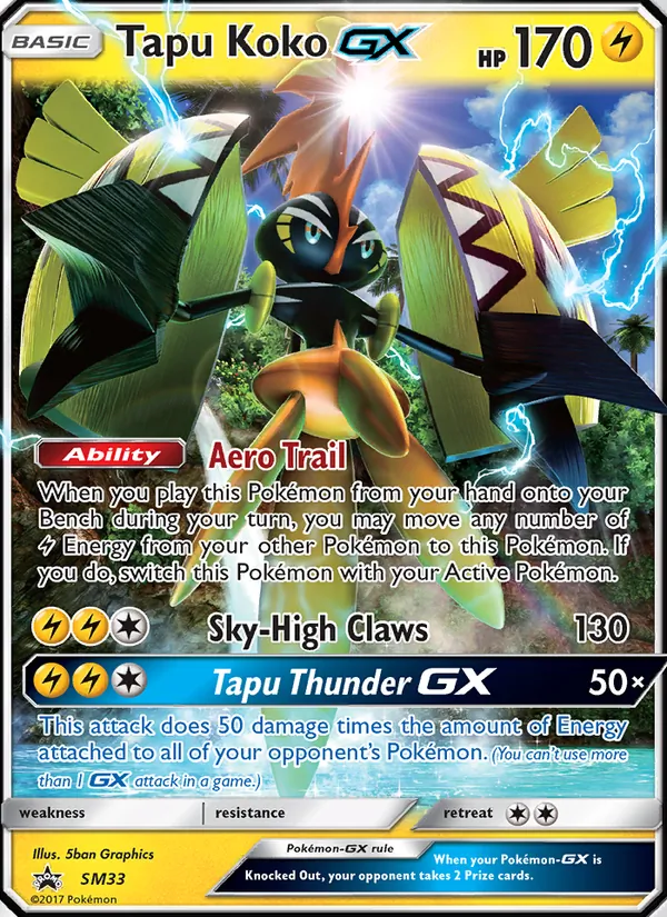 Carta Tapu Koko GX, número SM33/248 da coleção Sol e Lua Promos