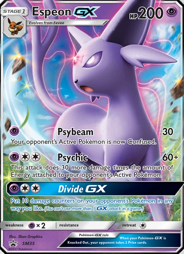 Carta Espeon GX, número SM35/248 da coleção Sol e Lua Promos