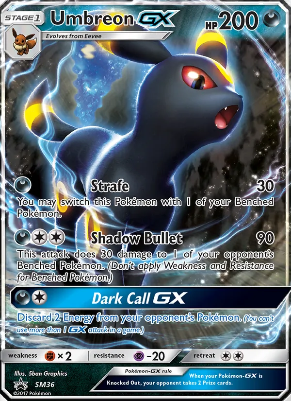Carta Umbreon GX, número SM36/248 da coleção Sol e Lua Promos