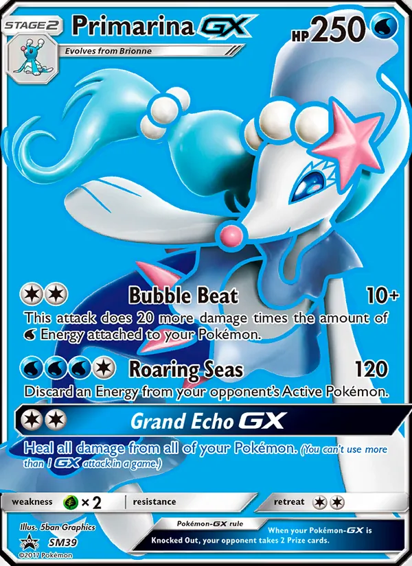 Carta Primarina GX, número SM39/248 da coleção Sol e Lua Promos