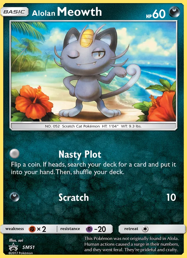 Carta Meowth de Alola, número SM51/248 da coleção Sol e Lua Promos