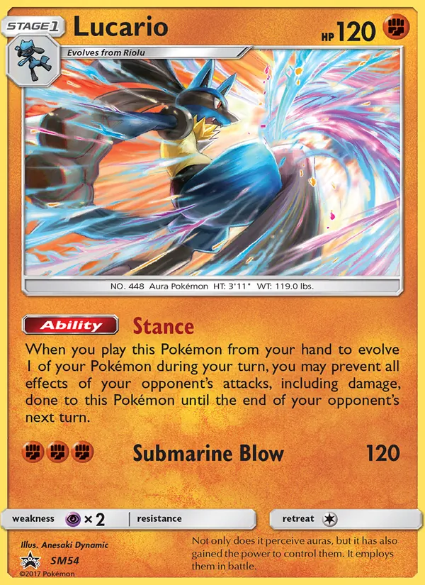 Carta Lucario, número SM54/248 da coleção Sol e Lua Promos