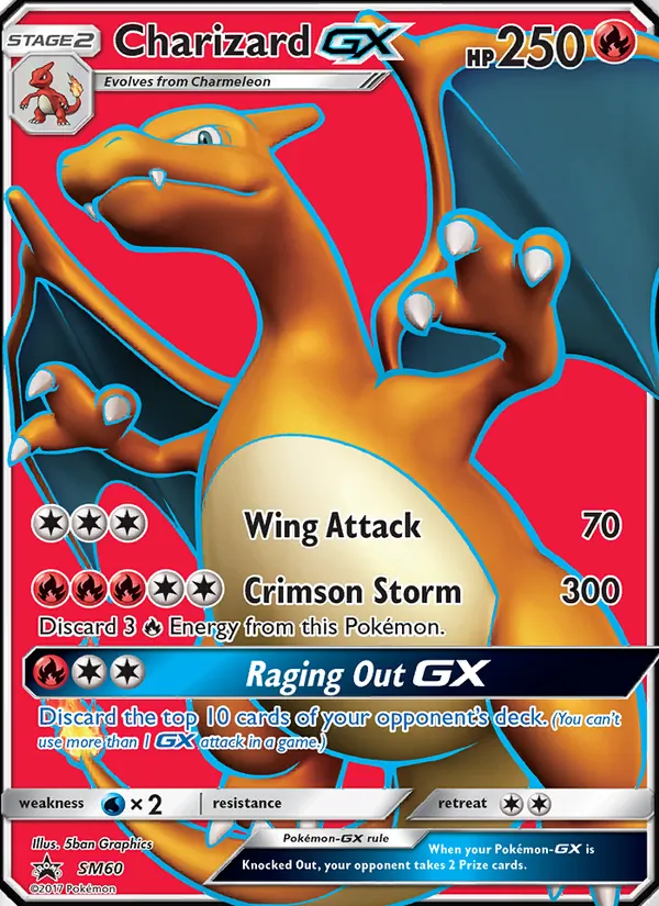 Carta Charizard GX, número SM60/248 da coleção Sol e Lua Promos
