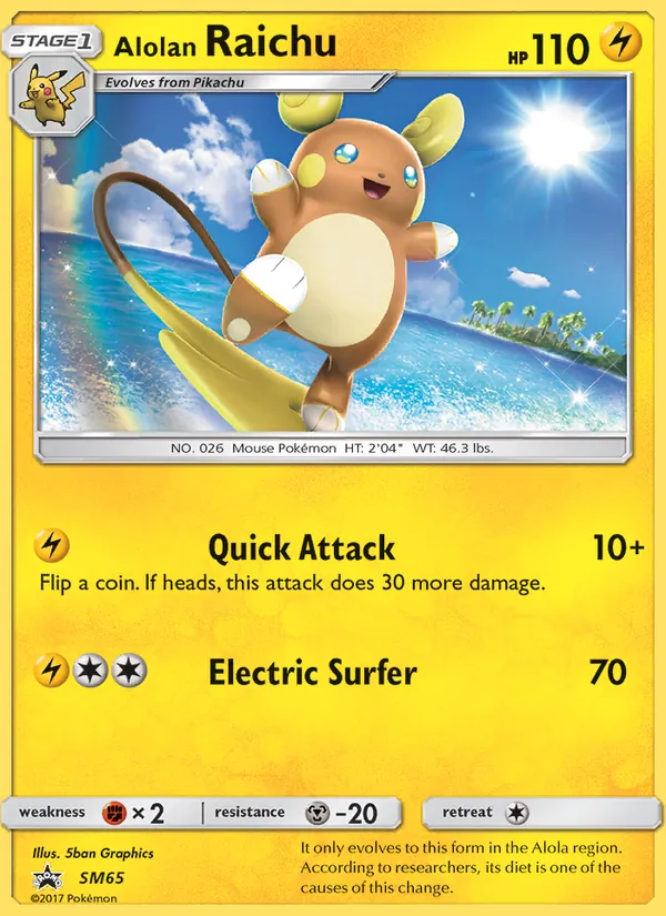 Carta Raichu de Alola, número SM65/248 da coleção Sol e Lua Promos