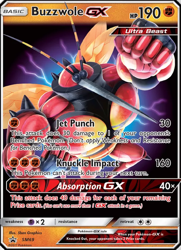 Carta Buzzwole GX, número SM69/248 da coleção Sol e Lua Promos