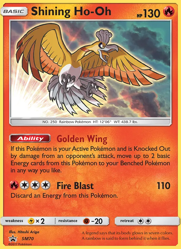 Carta Ho-Oh Luminescente, número SM70/248 da coleção Sol e Lua Promos
