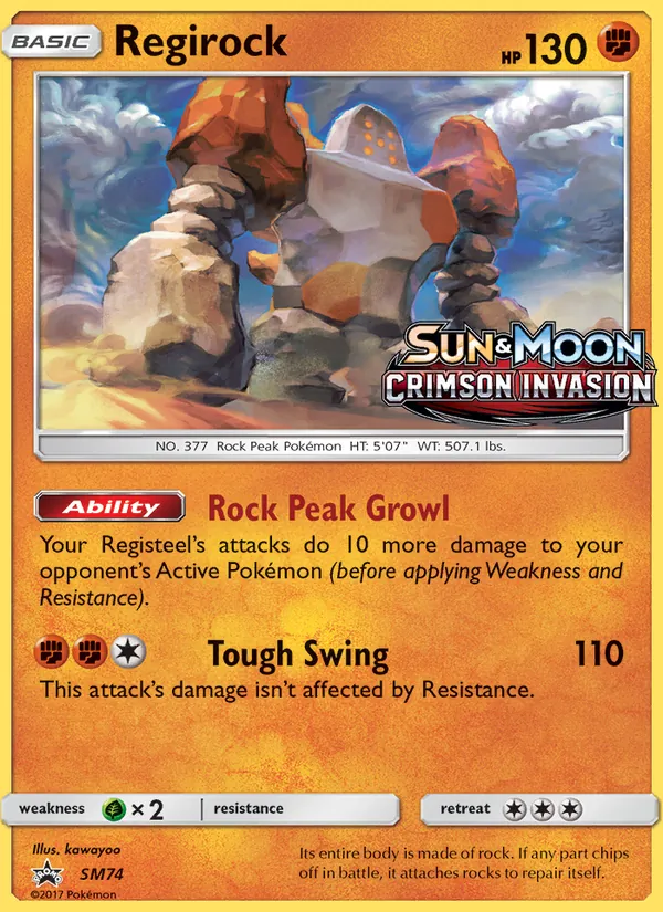 Carta Regirock, número SM74/248 da coleção Sol e Lua Promos