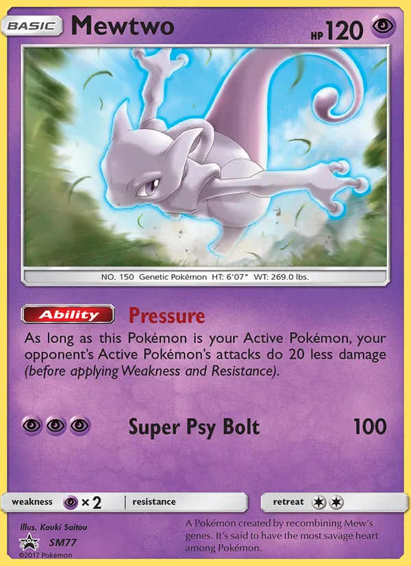 Carta Mewtwo, número SM77/248 da coleção Sol e Lua Promos