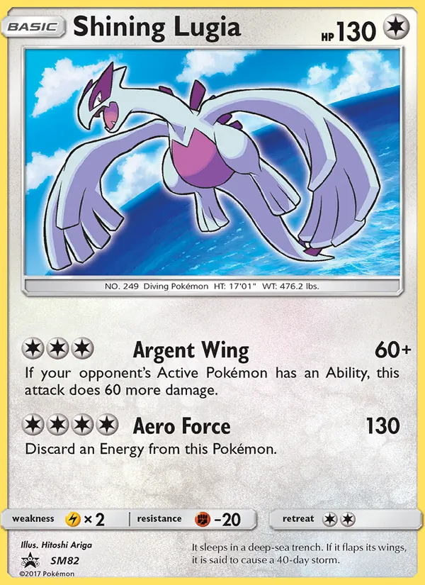 Carta Lugia Luminescente, número SM82/248 da coleção Sol e Lua Promos