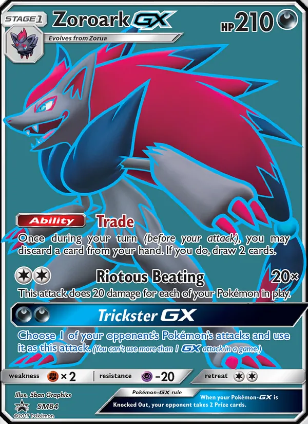 Carta Zoroark GX, número SM84/248 da coleção Sol e Lua Promos