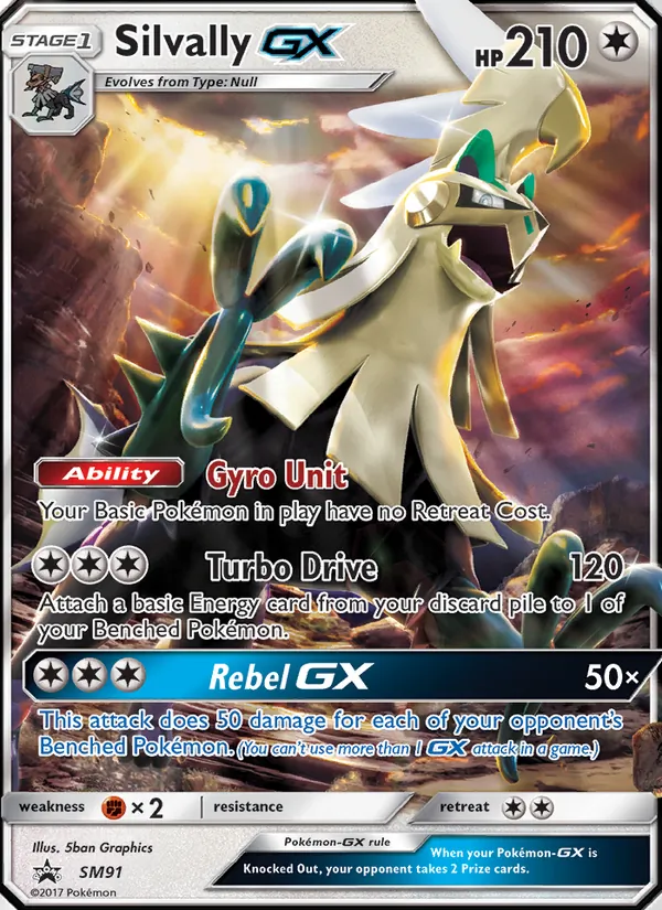 Carta Silvally GX, número SM91/248 da coleção Sol e Lua Promos